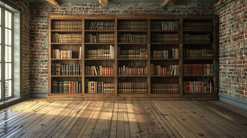 Visual of a bookcase within an unfurnished space