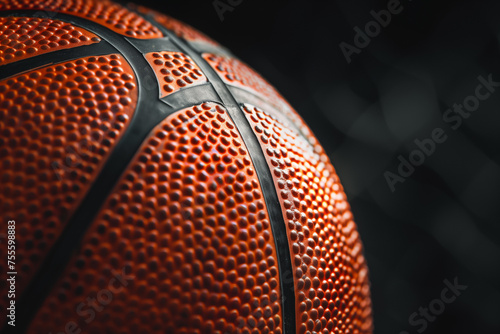 Detailed view of a basketball, ideal banner for sports themes with space for text