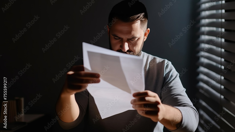 A person reading a paper. User agreement. Lease. Mortgage. A person reading a paper. User agreement. Lease. Mortgage.