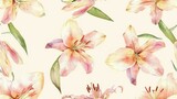 Watercolor Cute lily flower, seamless pattern, pastel background