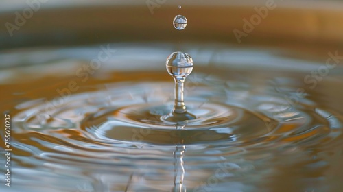A crystal-clear water drop splashes  creating ripples that expand in circles