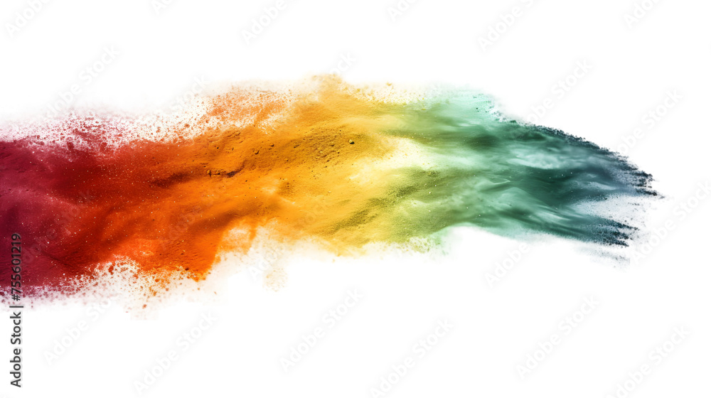 Mali flag colours powder exploding on isolated background