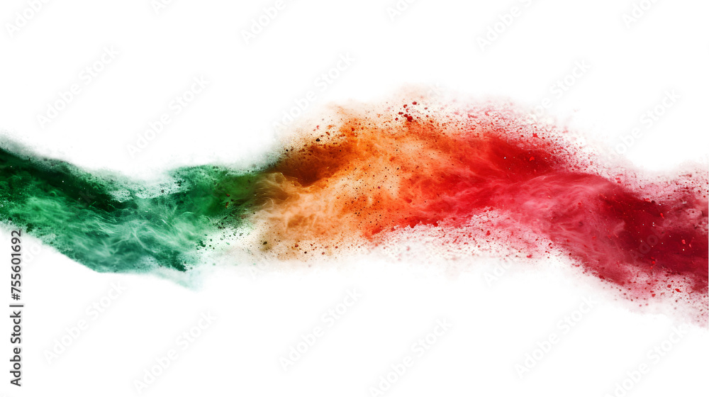 Portugal flag colours powder exploding on isolated background