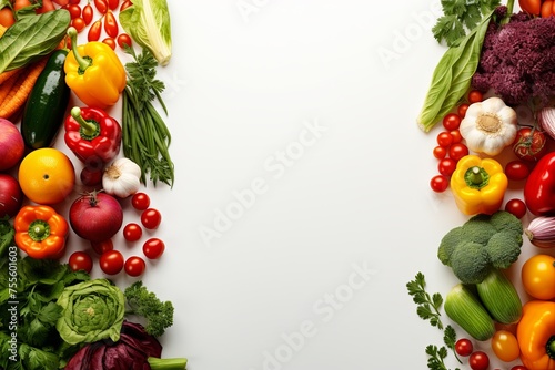 Top view Assortment organic fresh vegetables and healthy food isolated on white background