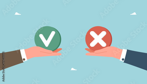 Time management and business scheduling, successful completion of tasks and assignments, questioning and voting, polling and testing, follow work schedule, choice concept, big hands holding icons.