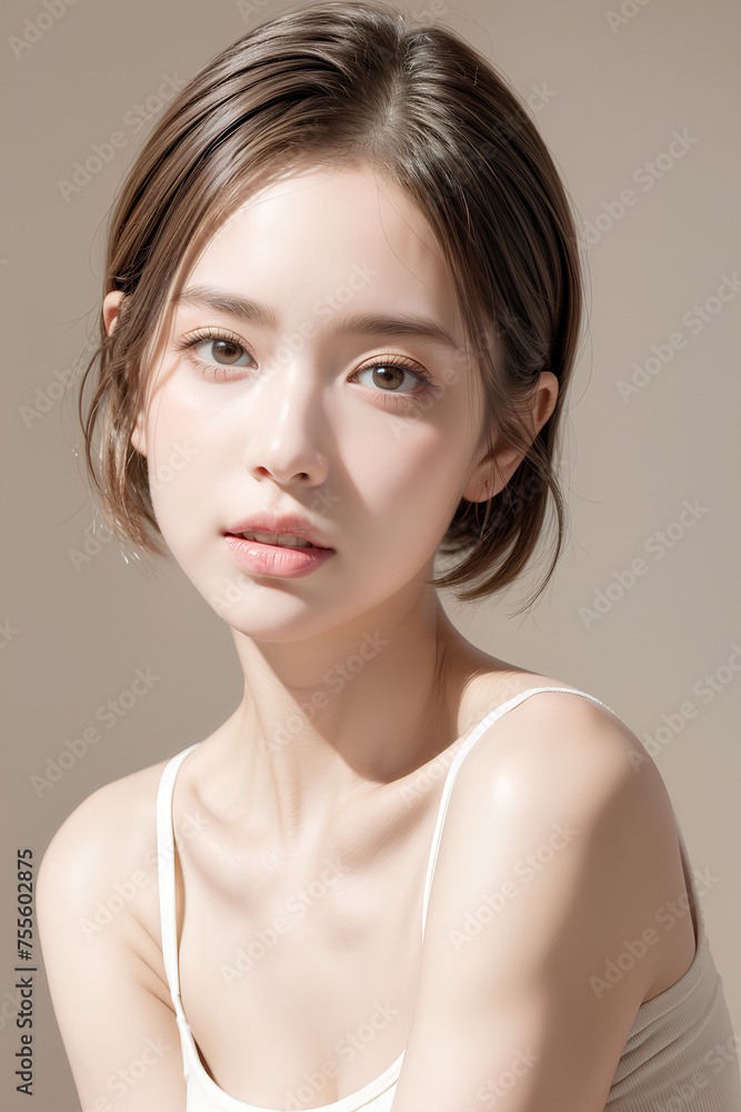 Gorgeous Young Female Model - Fashion or Cosmetics Model - Beauty with Perfect Fine Features - Beautiful Smooth Hair