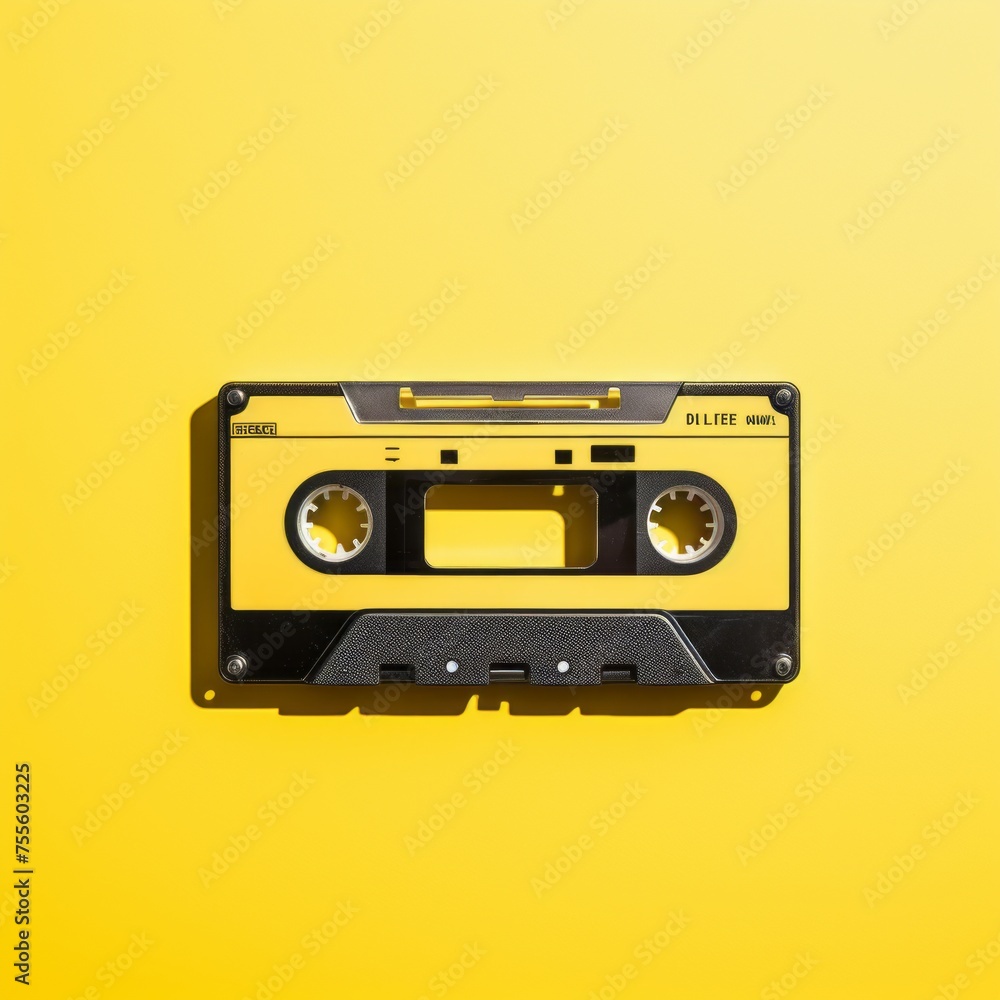 Cassette on yellow background. Music concept for websites, blog, social media.