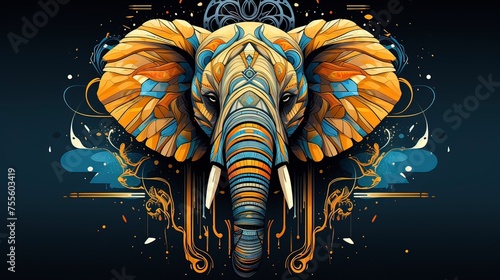 A vibrant and dynamic vector illustration of a majestic elephant for a t-shirt design, Generative ai.