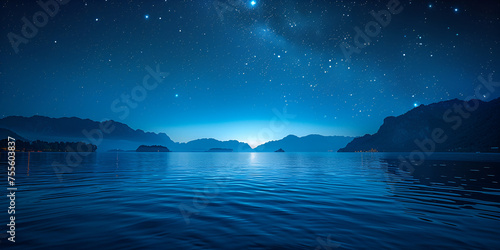 A attractive picture of the blue sea under the stars at night with beautiful view