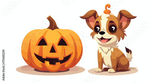 Halloween illustration of Cartoon Dog with pumpkin 