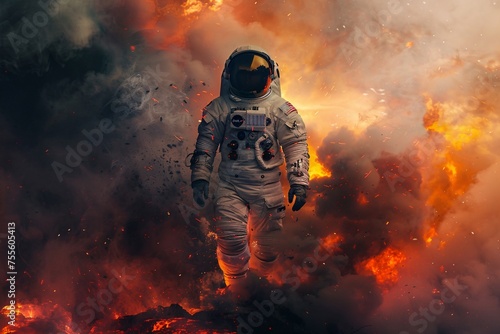 a astronaut walking in a fire © Andrei