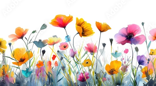 multicolored wild flowers  isolated on white