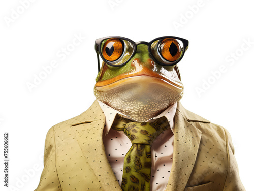 Cool frog in the sunglasses and suit on the transparent background