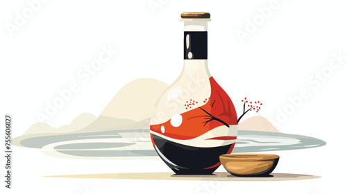 Illustration of Sake Japanese rice wine.