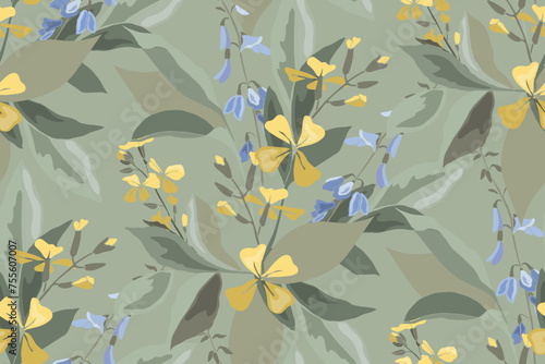 Vector floral seamless pattern with meadow flowers and herbs.