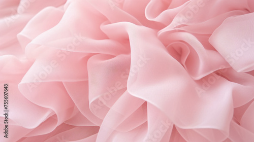 Pink tulle fabric. Flounces on a children's dress.