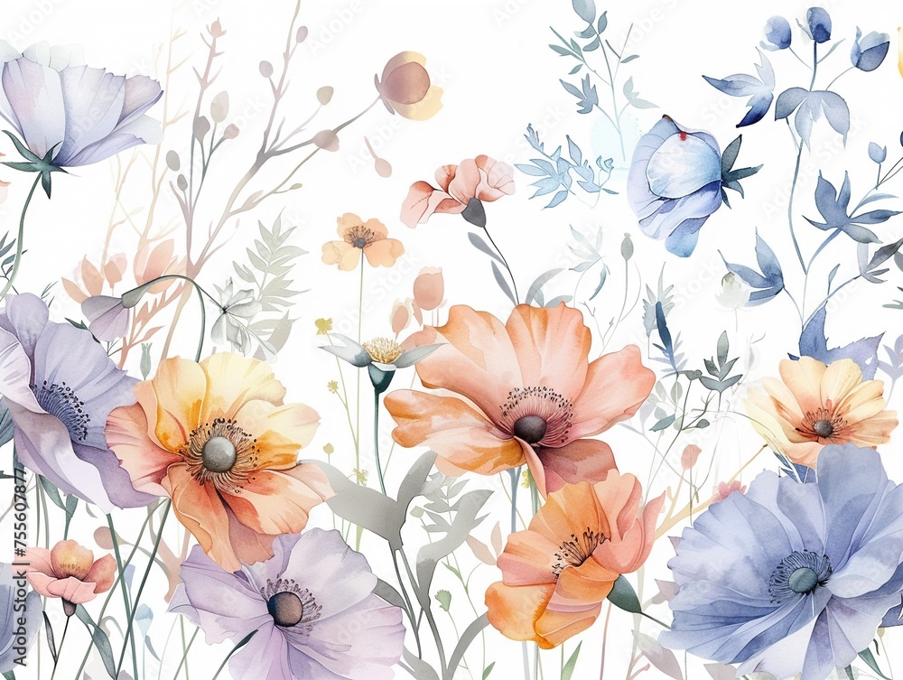 Blissful watercolor flowers randomness