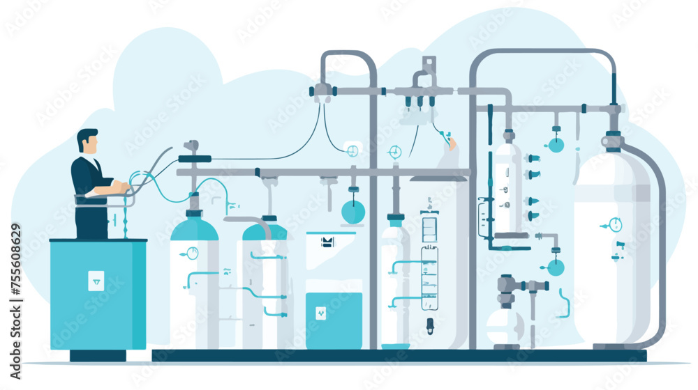 Medical liquid oxygen productin and distribution pla - obrazy, fototapety, plakaty 