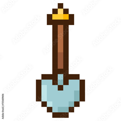 Shovel for 8-bit games. Vector icon in pixel art style