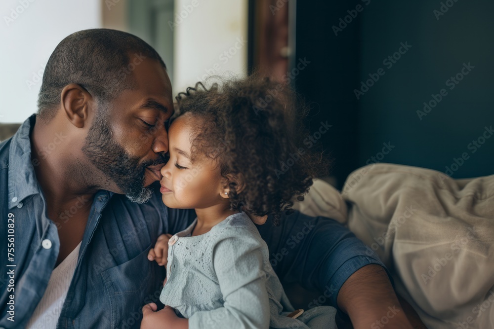Close-up of African American happy father and daughter looking at each other, Father's Day concept Close-up of African American happy father and daughter looking at each other, Father's Day concept