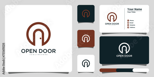 Design logo letter o and door. Premium Vector