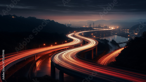 langzeitbelichtung lichtspuren einer autobahn in der nacht