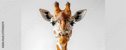 Giraffe Portrait with Striking Elegance on White, High Resolution Studio Shot