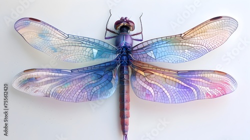 Iridescent Dragonfly in Flight Intricate Paper Cut Art with Vibrant Pastel Hues