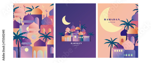 Ramadan Kareem. Islamic greeting card template with ramadan for design, poster, media banner.	