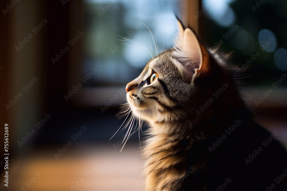 Naklejka premium Close-up side view of a kitten on a blurred background