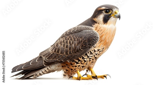 Majestic Peregrine Falcon Perched on Wood Branch with Piercing Gaze - Sky Predator
