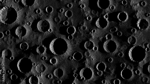 Moon surface in stippling style with shadows and many meteorite impact craters. Close-up top view lunar noisy grainy texture using dots. Pointillism. Dotwork. Vector illustration