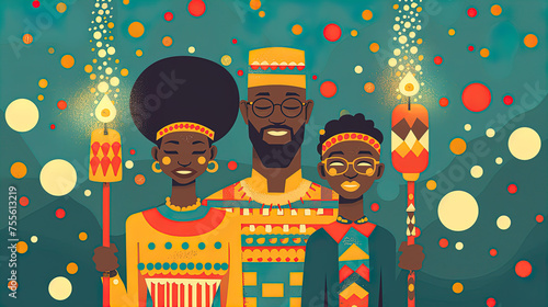 Illustration of the Kwanzaa African Holiday, The African-American festival, which is a week of New Year's Eve celebrations, photo