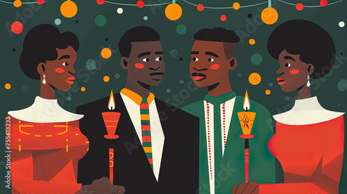 Illustration of the Kwanzaa African Holiday, The African-American festival, which is a week of New Year's Eve celebrations, photo