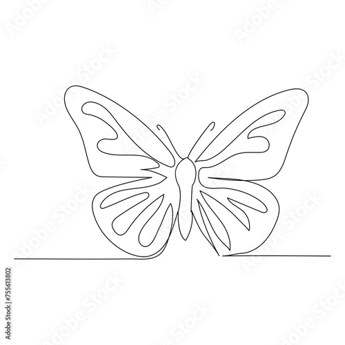 Continuous one line butterfly flying single line outline art drawing illustration