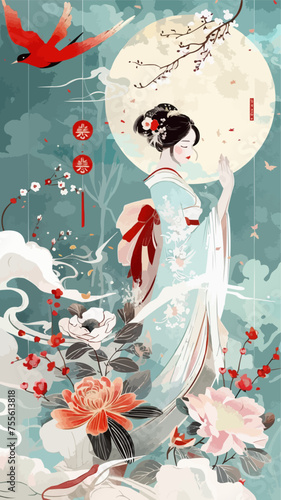 Translation: Vernal Equinox Day. Happy Vernal Equinox Day (Shunbun no Hi) vector illustration.