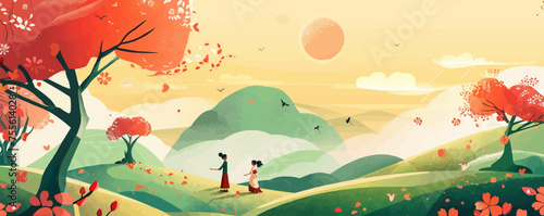 Translation: Vernal Equinox Day. Happy Vernal Equinox Day (Shunbun no Hi) vector illustration.