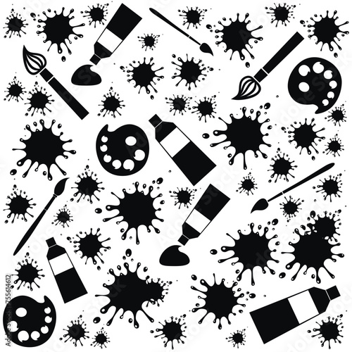 Seamless pattern with artistic objects on white background.  Seamless pattern for wallpaper, pattern fills, web page background, surface textur. Vector Illustration