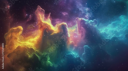  Vibrant Multicolored Nebula with Glowing Clouds.