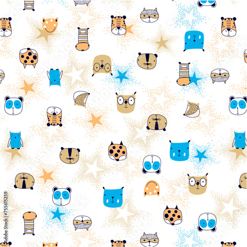 Canvas Print Various wild animals and splashes dots stars