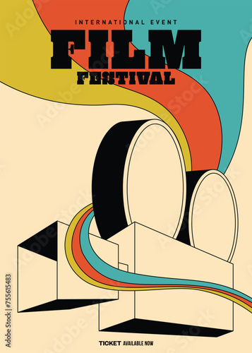 Film and movie festival poster template design with vintage film camera