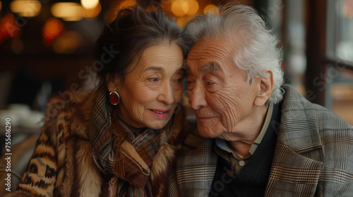 Elderly couple sharing a tender moment