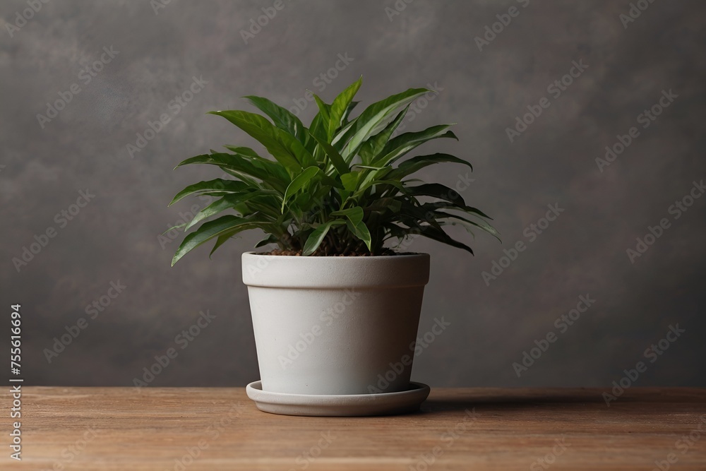 Fototapeta premium a potted plant on an empty table. copy space, a place for the product
