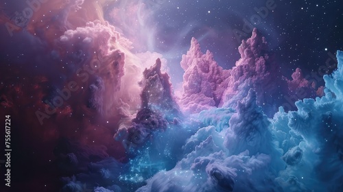 Ethereal Nebula Cloud Peaks in Pink and Blue Tones.