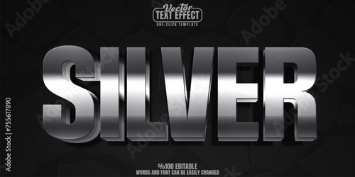Silver editable text effect, customizable metal and shiny 3D font style