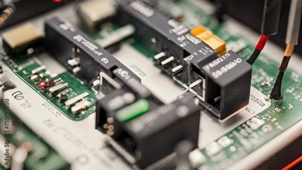 An up-close shot of a relay being switched on and off. An up-close shot of a relay being switched on and off.