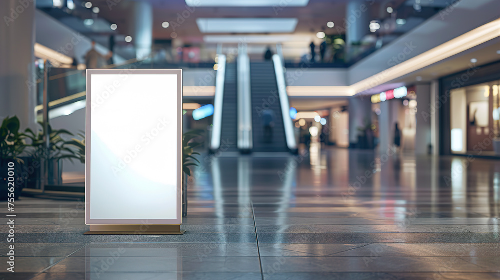 A white mockup of an advertising stand in a Shopping center A white mockup of an advertising stand in a Shopping center