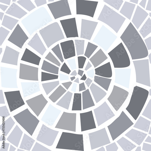 Vector circle mosaic tiles on white background.circle with central floral motif, geometric decorative element.Ceramic tile texture.eps 10.