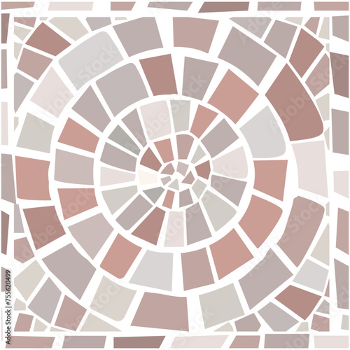 Vector circle mosaic tiles on white background.circle with central floral motif, geometric decorative element.Ceramic tile texture.eps 10.