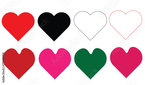 Set of red pink,black, nad white hearts icons. 